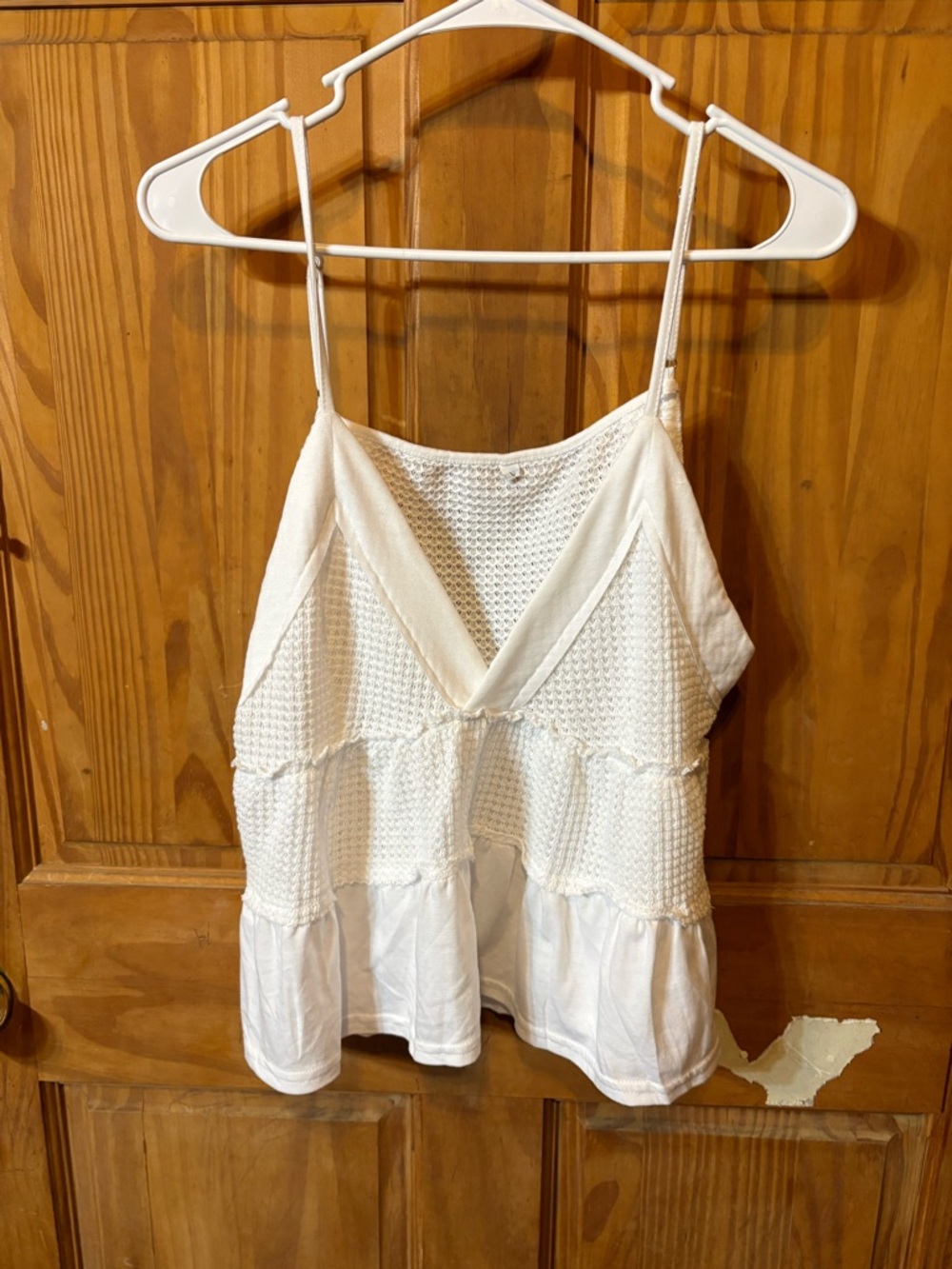 Women's White Textured Knit Spaghetti Strap Tank Top